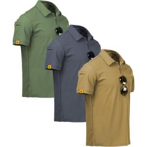 imageZITY 3 Pack Mens Polo Shirt Short Sleeve Sports Performance Business Casual Golf Shirts for Men Collared Tactical TShirtsKhaki Grey Green