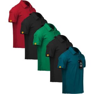 imageZITY 5 Pack Mens Polo Shirt Short Sleeve Sports Golf Tennis TShirt MoistureWicking Summer ShirtsRed Black Grassgreen Black Teal