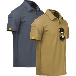 imageZITY Mens 2 Pack Polo Shirts Short Sleeve Performance Sports Golf Shirt for Men Tactical ShirtKhaki Grey