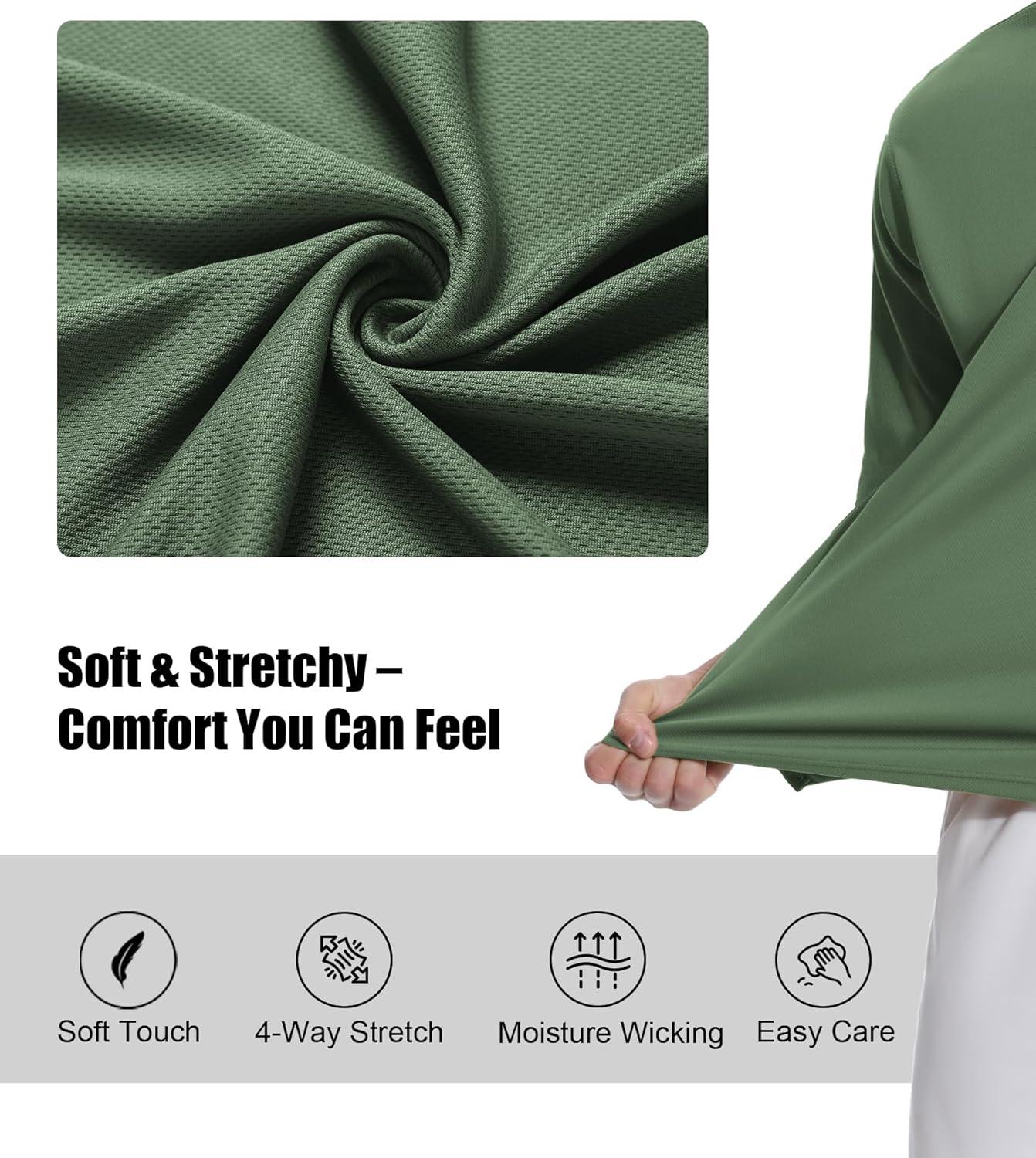 imageZITY 3 Pack Long Sleeve Polo Shirts for Men with Pocket Moisture Wicking Outdoor Workwear Office Casual Collared Shirts FallBlackarmy Greenkhaki