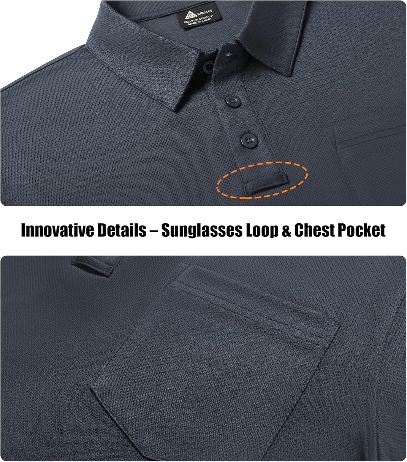 imageZITY 3 Pack Long Sleeve Polo Shirts for Men with Pocket Moisture Wicking Outdoor Workwear Office Casual Collared Shirts FallBlackgreynavy