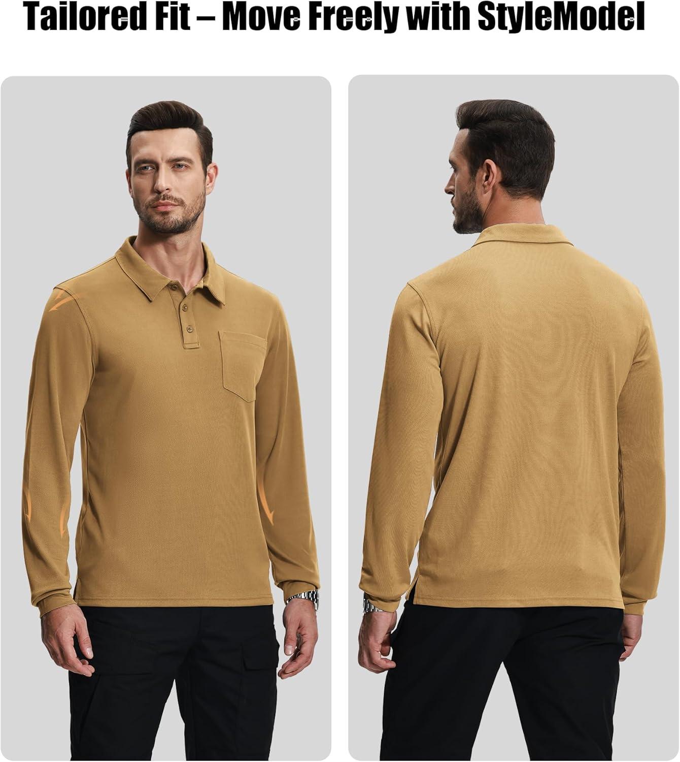imageZITY 3 Pack Long Sleeve Polo Shirts for Men with Pocket Moisture Wicking Outdoor Workwear Office Casual Collared Shirts FallBlackkhakiarmy Green