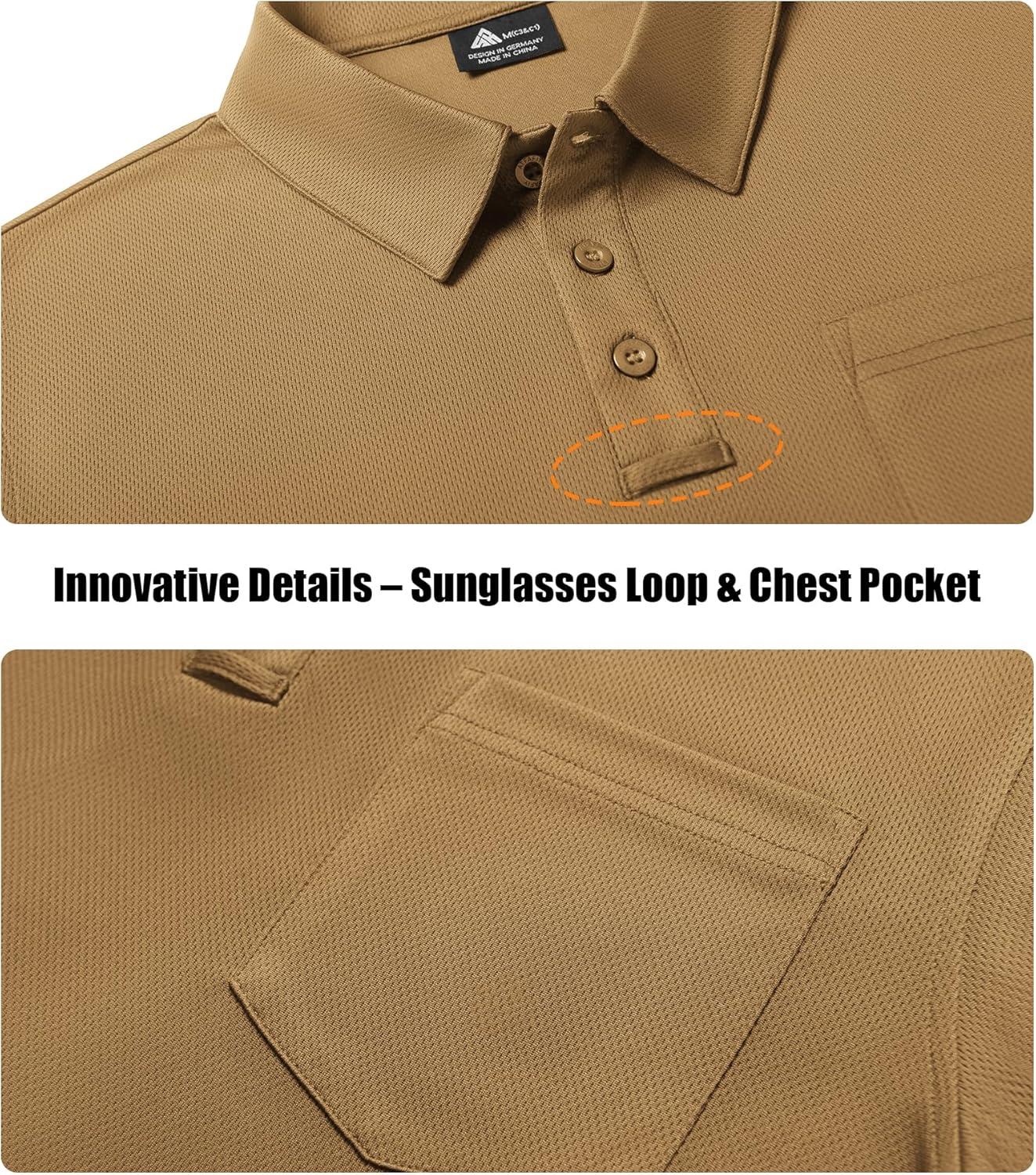 imageZITY 3 Pack Long Sleeve Polo Shirts for Men with Pocket Moisture Wicking Outdoor Workwear Office Casual Collared Shirts FallBlackkhakiarmy Green