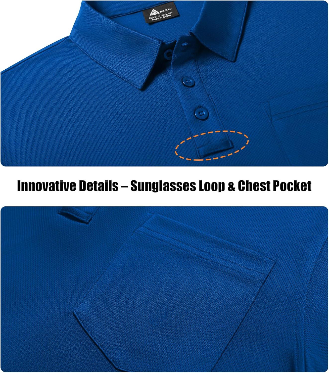 imageZITY 3 Pack Long Sleeve Polo Shirts for Men with Pocket Moisture Wicking Outdoor Workwear Office Casual Collared Shirts FallBlackroyal Bluedark Teal Blue