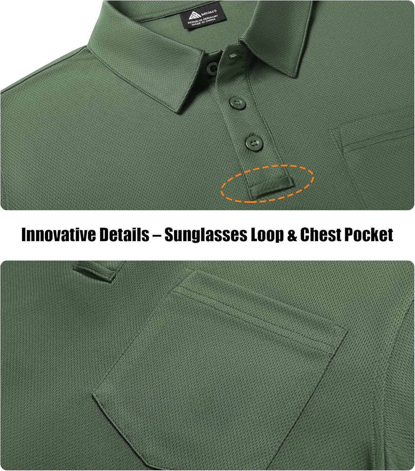 imageZITY 3 Pack Long Sleeve Polo Shirts for Men with Pocket Moisture Wicking Outdoor Workwear Office Casual Collared Shirts FallGreyarmy Greennavy