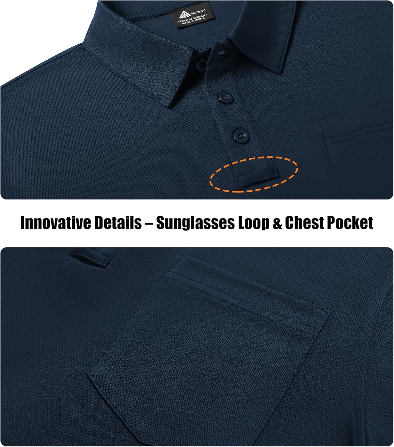 imageZITY 3 Pack Long Sleeve Polo Shirts for Men with Pocket Moisture Wicking Outdoor Workwear Office Casual Collared Shirts FallGreywine Rednavy