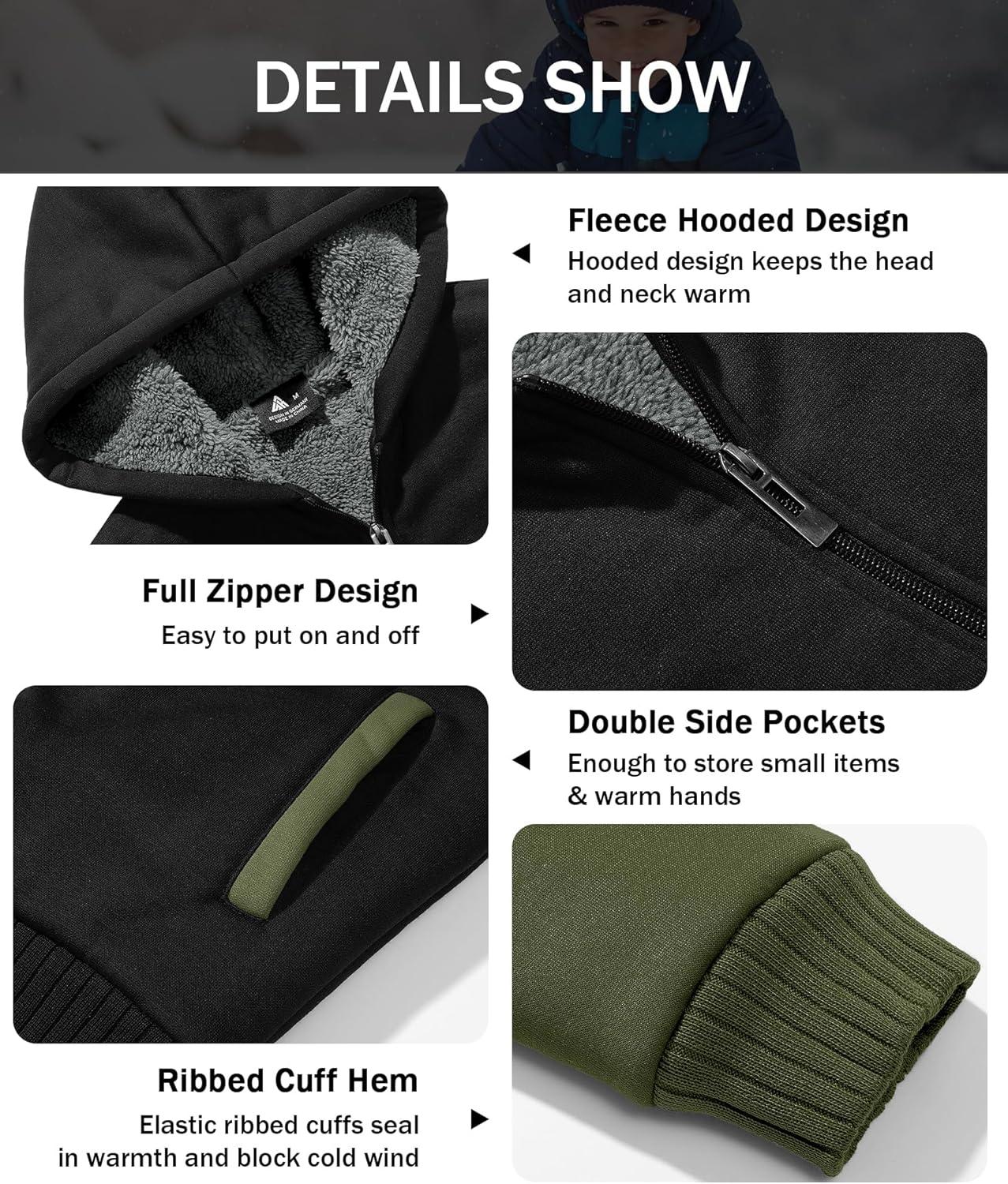 imageZITY Boys Zip Up Hoodie Fleece Jacket Kids Sherpa Lined Sweatshirts Outerwear Unisex Warm Winter Coat 615 Years OldArmy Green