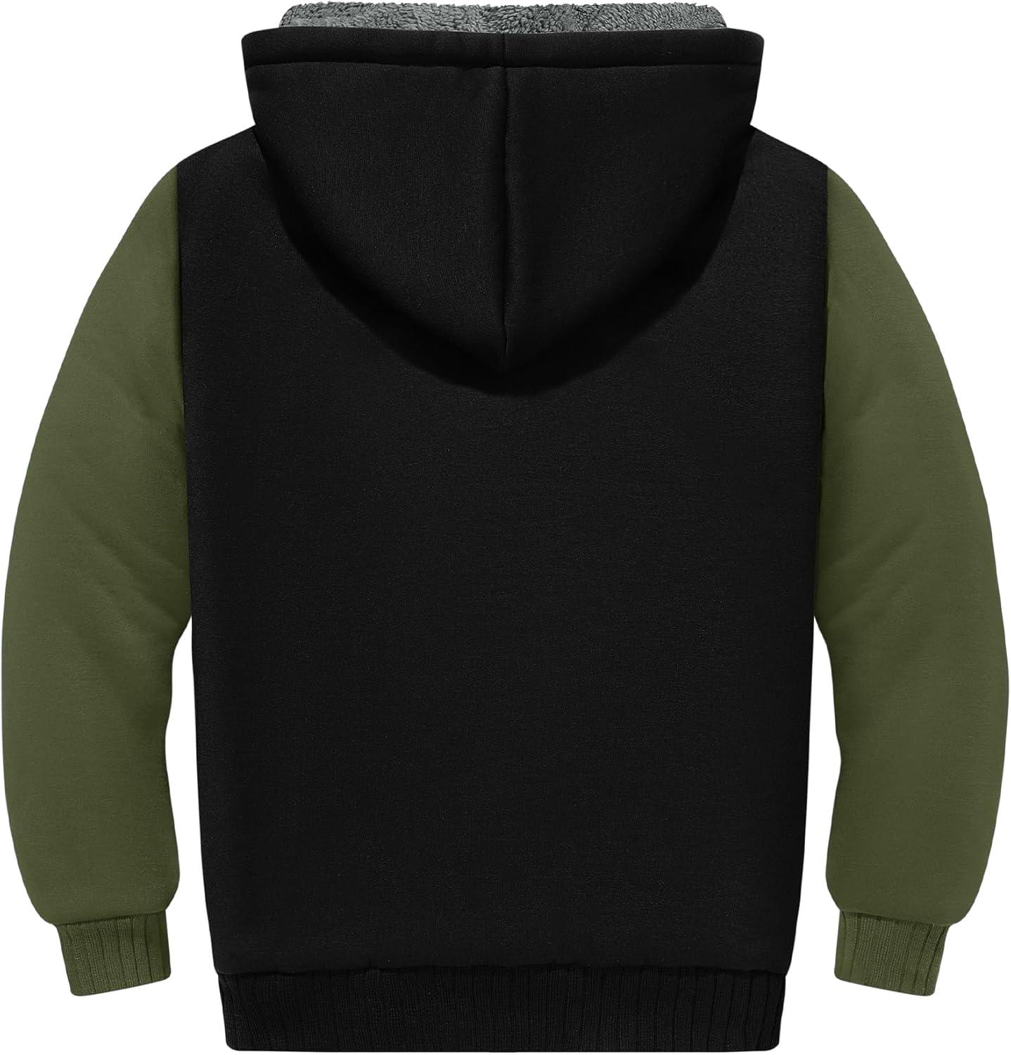 imageZITY Boys Zip Up Hoodie Fleece Jacket Kids Sherpa Lined Sweatshirts Outerwear Unisex Warm Winter Coat 615 Years OldArmy Green