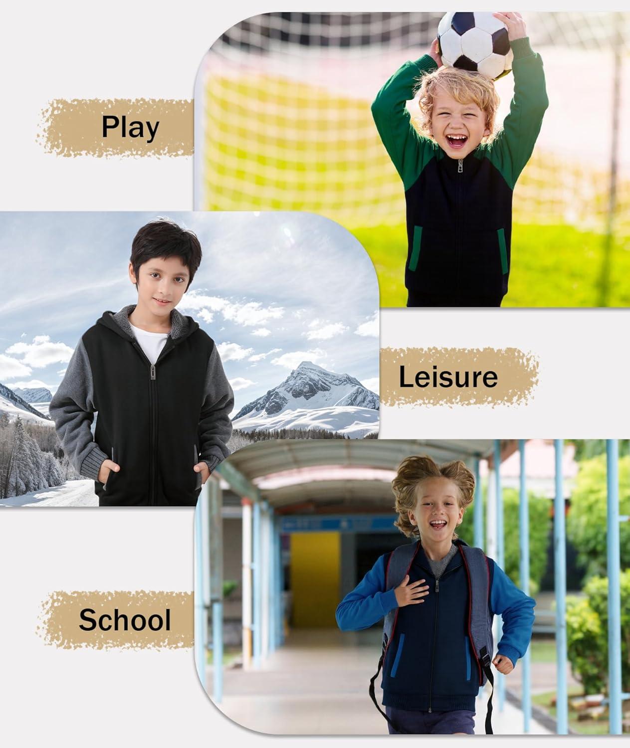 imageZITY Boys Zip Up Hoodie Fleece Jacket Kids Sherpa Lined Sweatshirts Outerwear Unisex Warm Winter Coat 615 Years OldBlack Brown