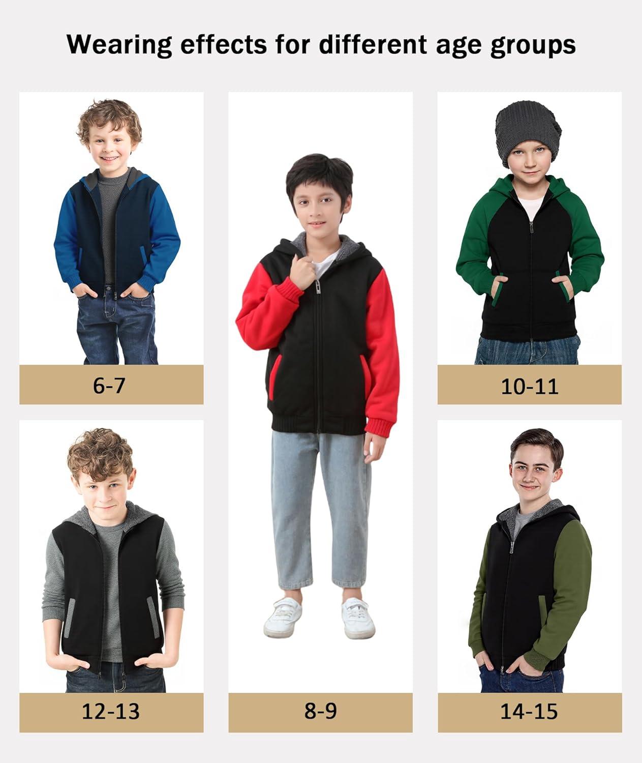 imageZITY Boys Zip Up Hoodie Fleece Jacket Kids Sherpa Lined Sweatshirts Outerwear Unisex Warm Winter Coat 615 Years OldBlack Brown