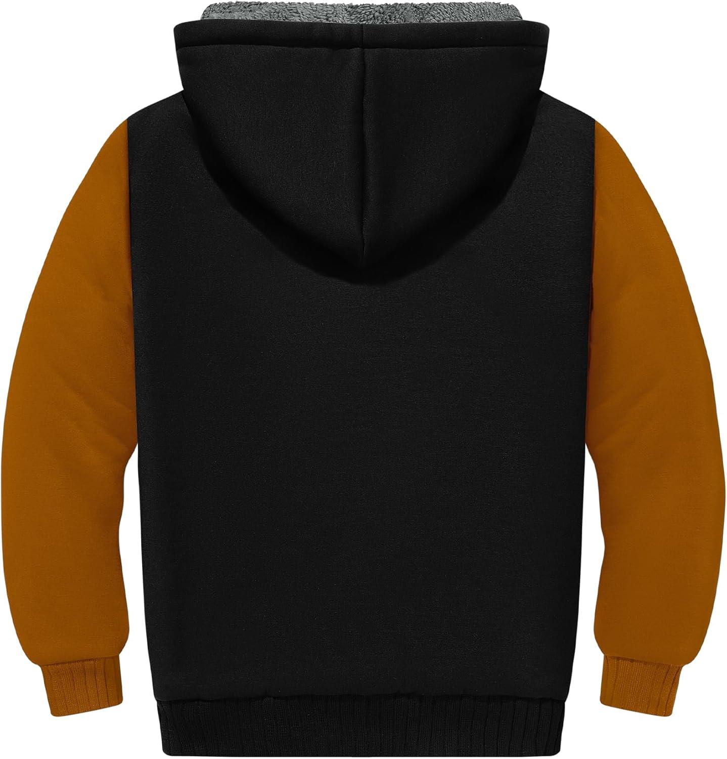 imageZITY Boys Zip Up Hoodie Fleece Jacket Kids Sherpa Lined Sweatshirts Outerwear Unisex Warm Winter Coat 615 Years OldBlack Brown