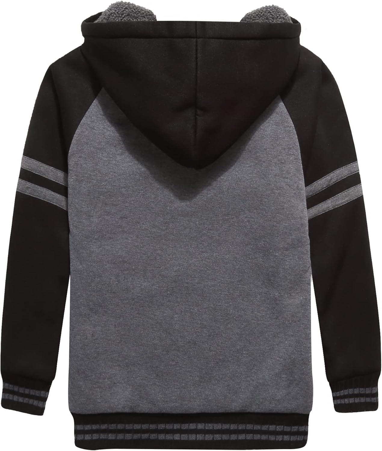imageZITY Boys Zip Up Hoodie Fleece Jacket Kids Sherpa Lined Sweatshirts Outerwear Unisex Warm Winter Coat 615 Years OldBlack Grey