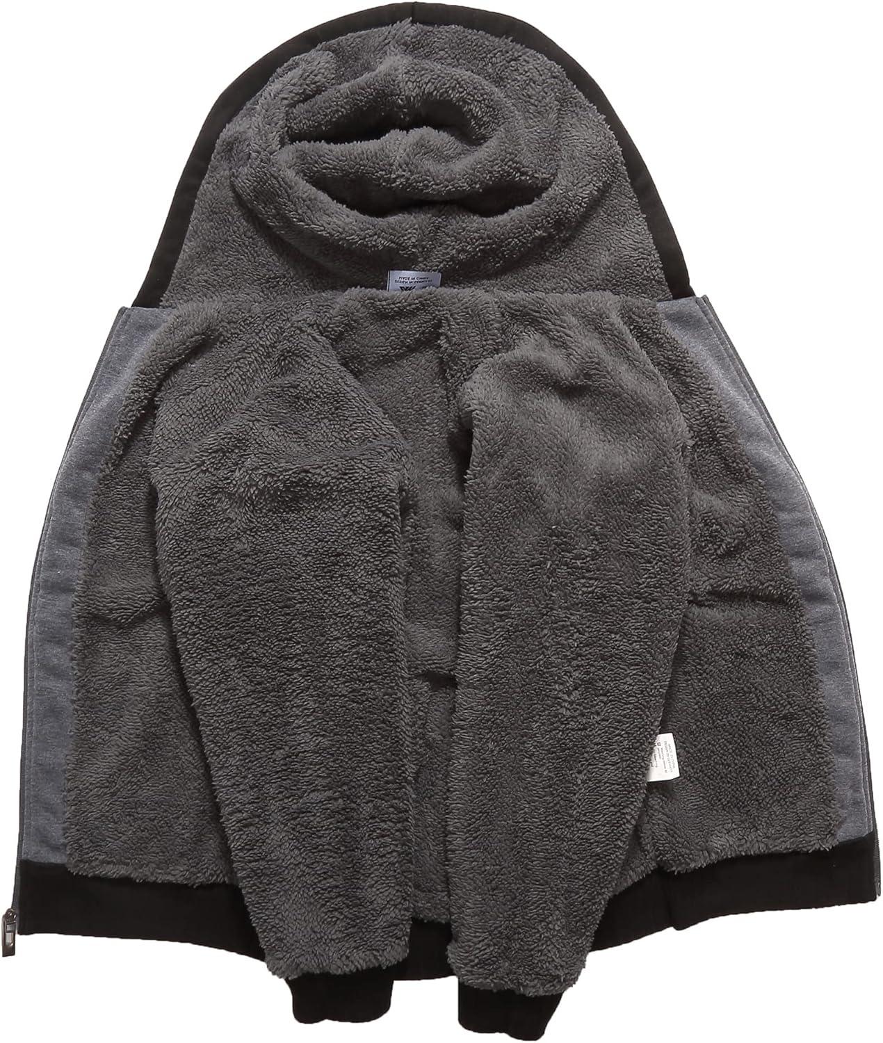 imageZITY Boys Zip Up Hoodie Fleece Jacket Kids Sherpa Lined Sweatshirts Outerwear Unisex Warm Winter Coat 615 Years OldBlack Grey