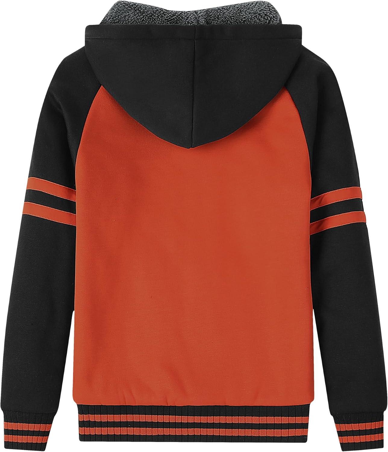 imageZITY Boys Zip Up Hoodie Fleece Jacket Kids Sherpa Lined Sweatshirts Outerwear Unisex Warm Winter Coat 615 Years OldBlack Orange
