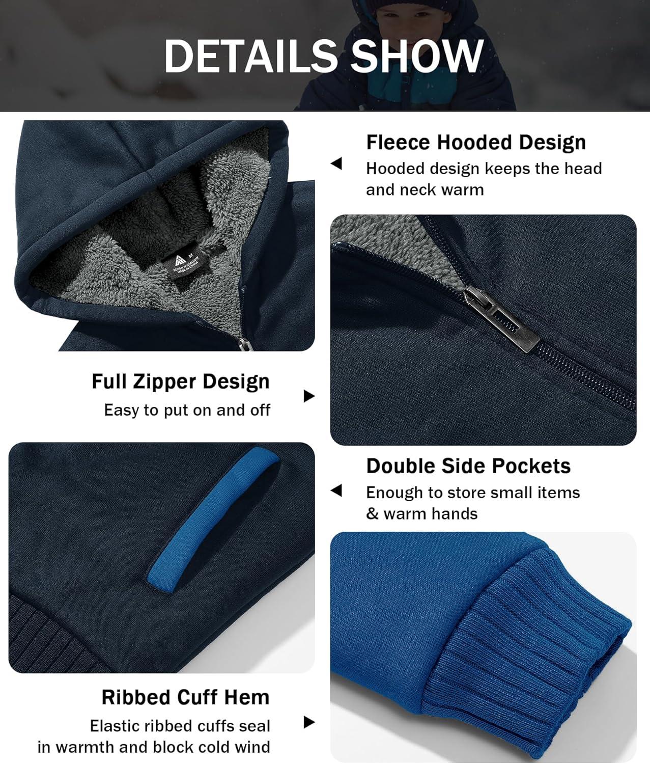 imageZITY Boys Zip Up Hoodie Fleece Jacket Kids Sherpa Lined Sweatshirts Outerwear Unisex Warm Winter Coat 615 Years OldBlue Black