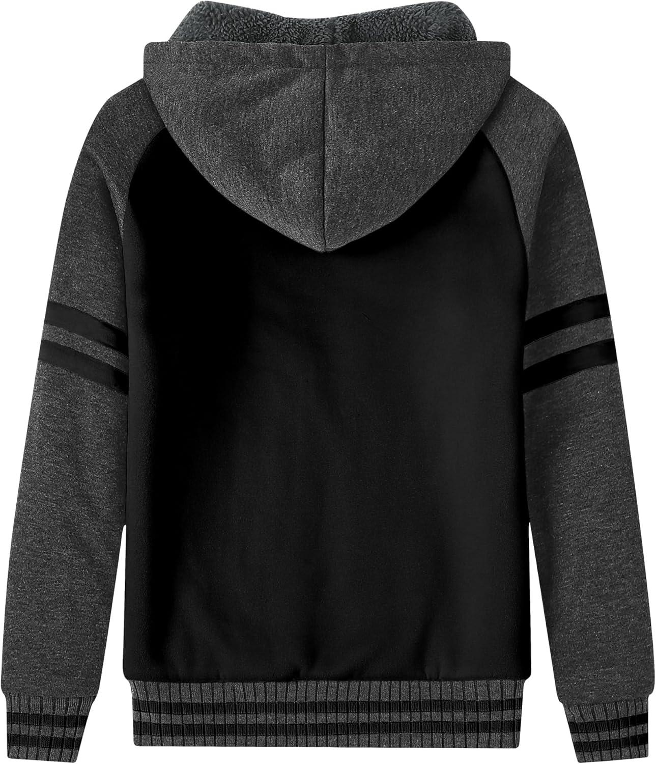 imageZITY Boys Zip Up Hoodie Fleece Jacket Kids Sherpa Lined Sweatshirts Outerwear Unisex Warm Winter Coat 615 Years OldDark Grey Black