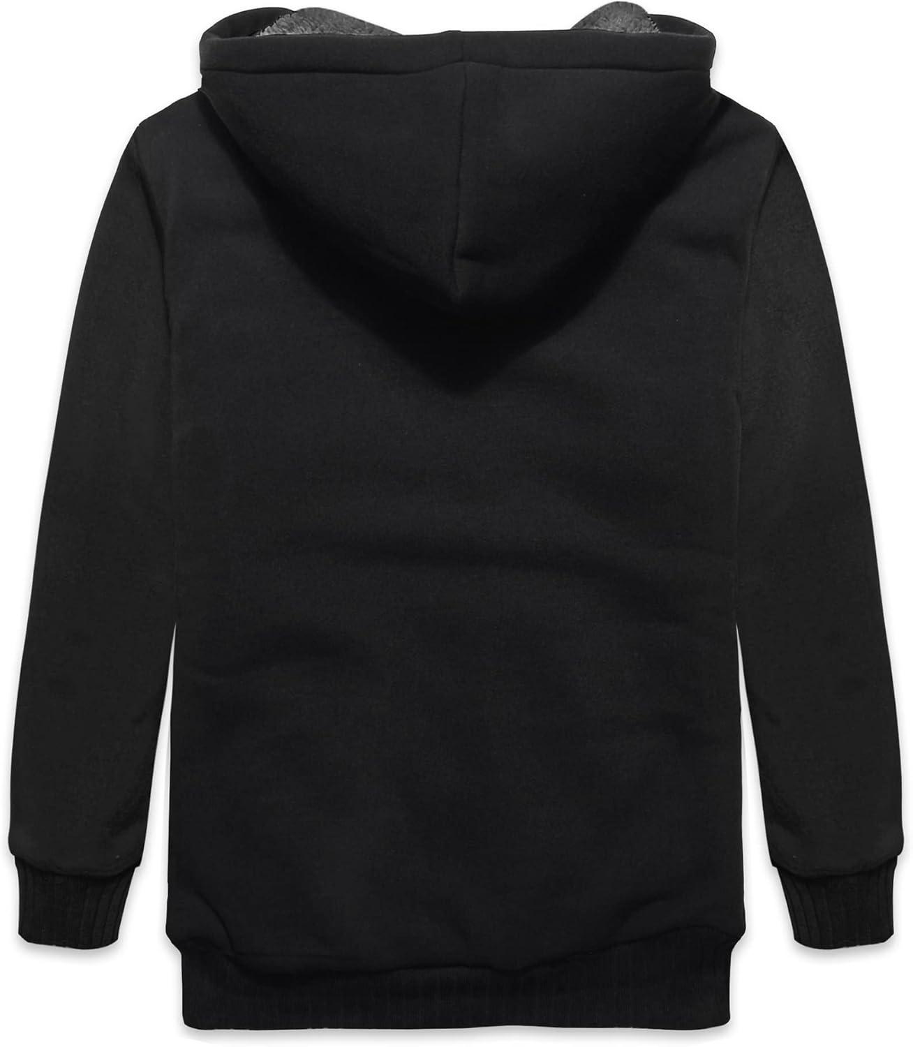 imageZITY Boys Zip Up Hoodie Fleece Jacket Kids Sherpa Lined Sweatshirts Outerwear Unisex Warm Winter Coat 615 Years OldDeep Black