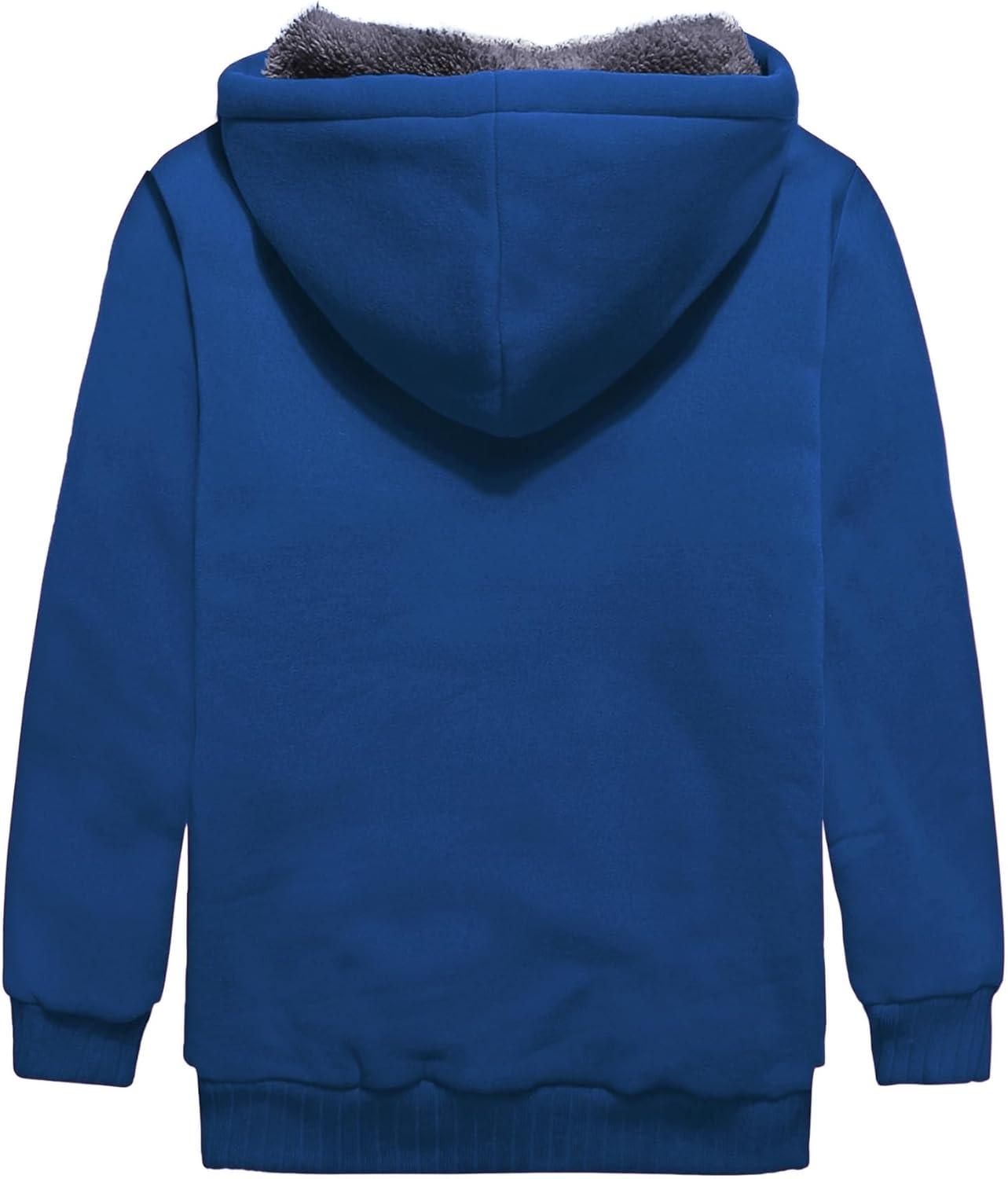 imageZITY Boys Zip Up Hoodie Fleece Jacket Kids Sherpa Lined Sweatshirts Outerwear Unisex Warm Winter Coat 615 Years OldDeep Blue