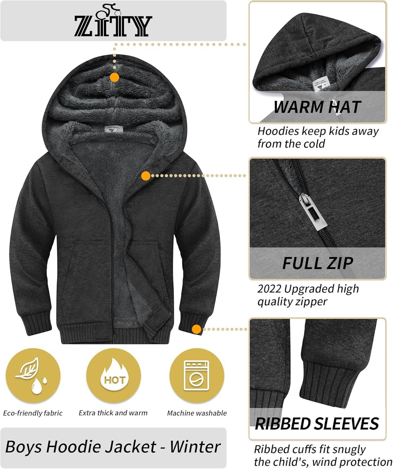 imageZITY Boys Zip Up Hoodie Fleece Jacket Kids Sherpa Lined Sweatshirts Outerwear Unisex Warm Winter Coat 615 Years OldDeep Grey