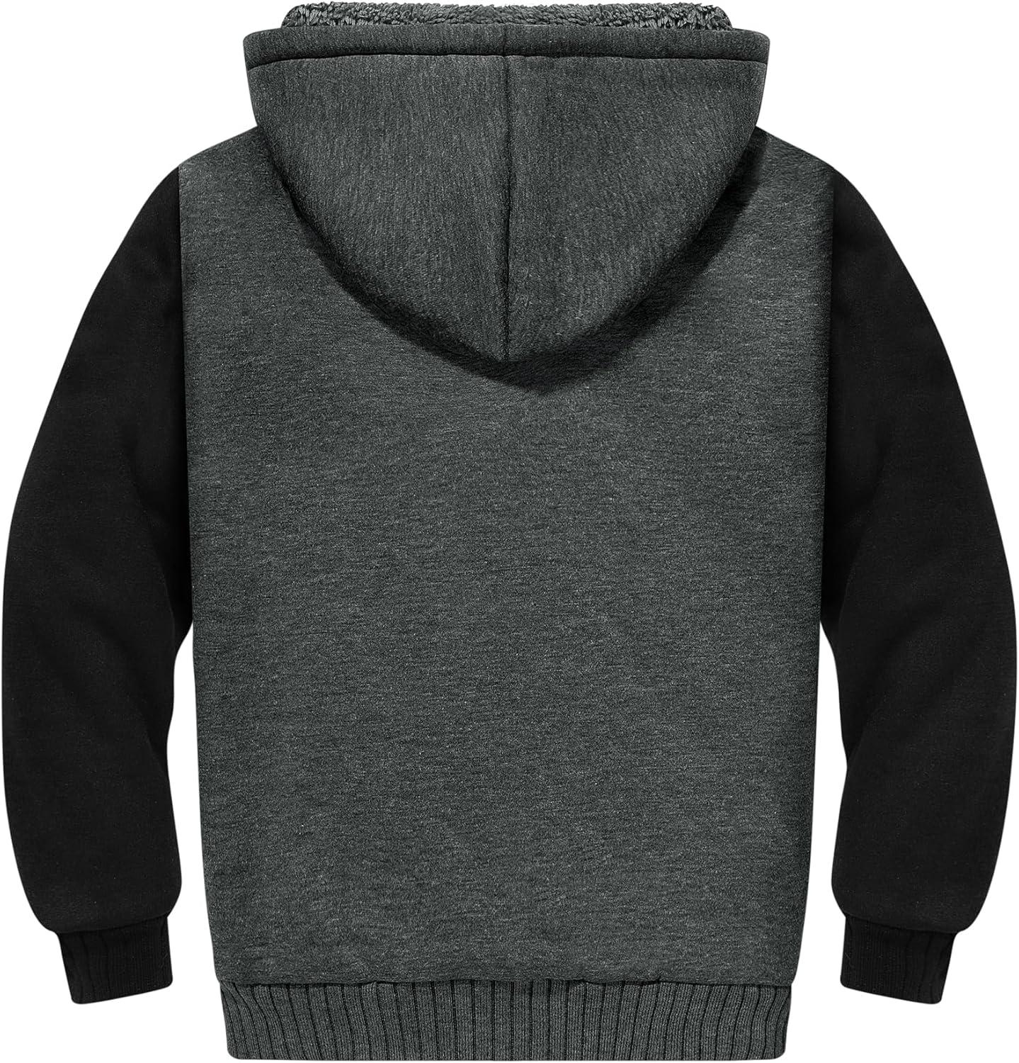 imageZITY Boys Zip Up Hoodie Fleece Jacket Kids Sherpa Lined Sweatshirts Outerwear Unisex Warm Winter Coat 615 Years OldGrey Black
