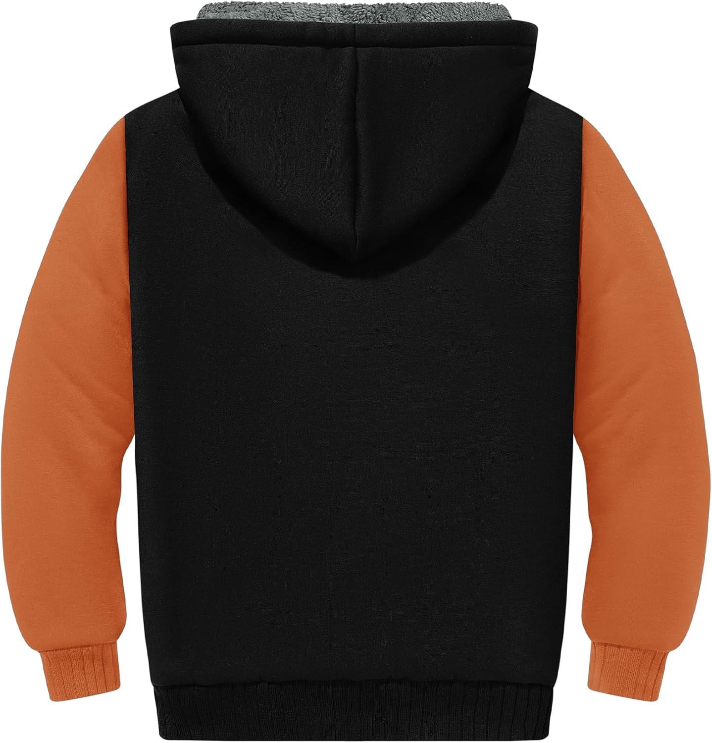 imageZITY Boys Zip Up Hoodie Fleece Jacket Kids Sherpa Lined Sweatshirts Outerwear Unisex Warm Winter Coat 615 Years OldOrange