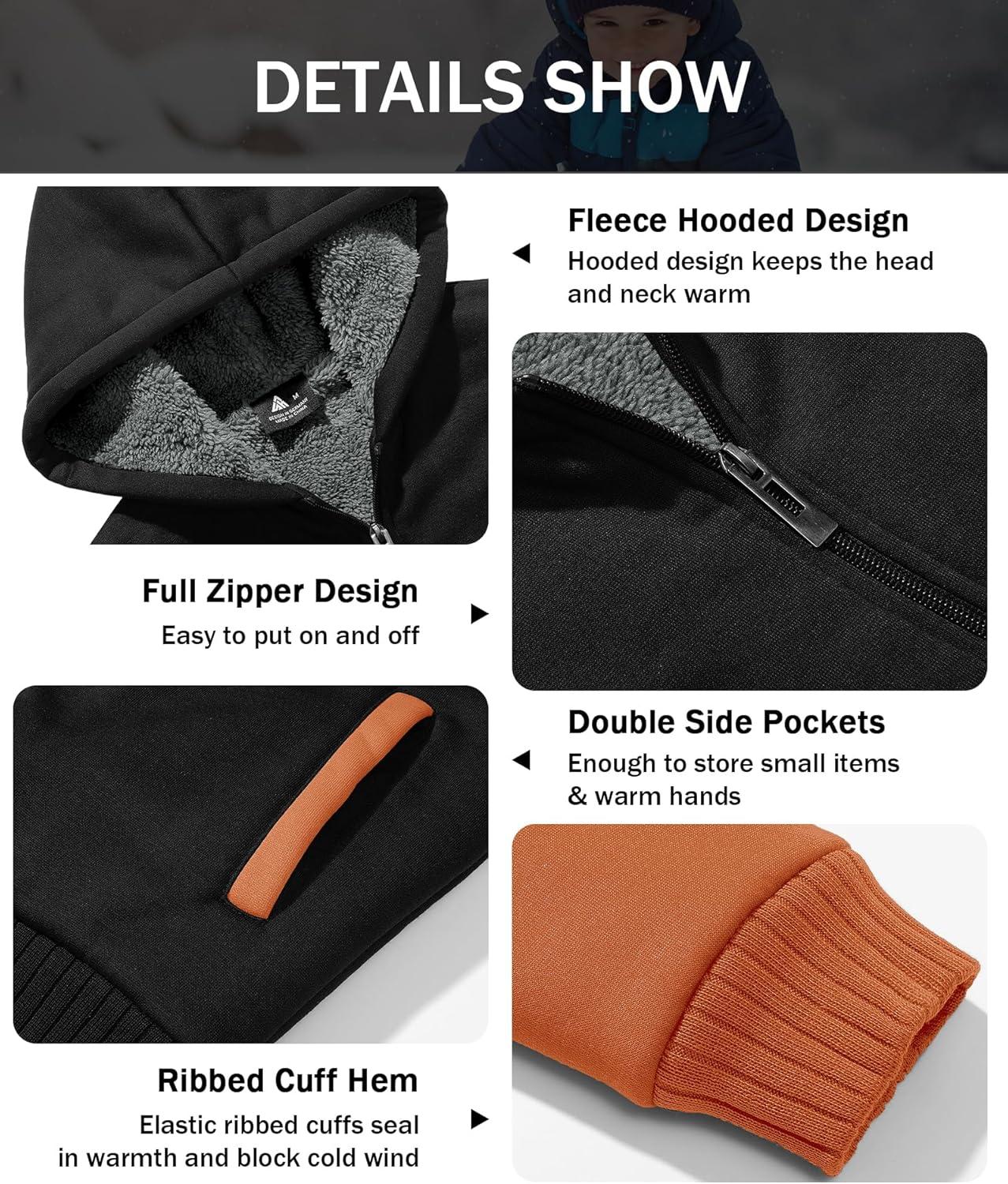 imageZITY Boys Zip Up Hoodie Fleece Jacket Kids Sherpa Lined Sweatshirts Outerwear Unisex Warm Winter Coat 615 Years OldOrange