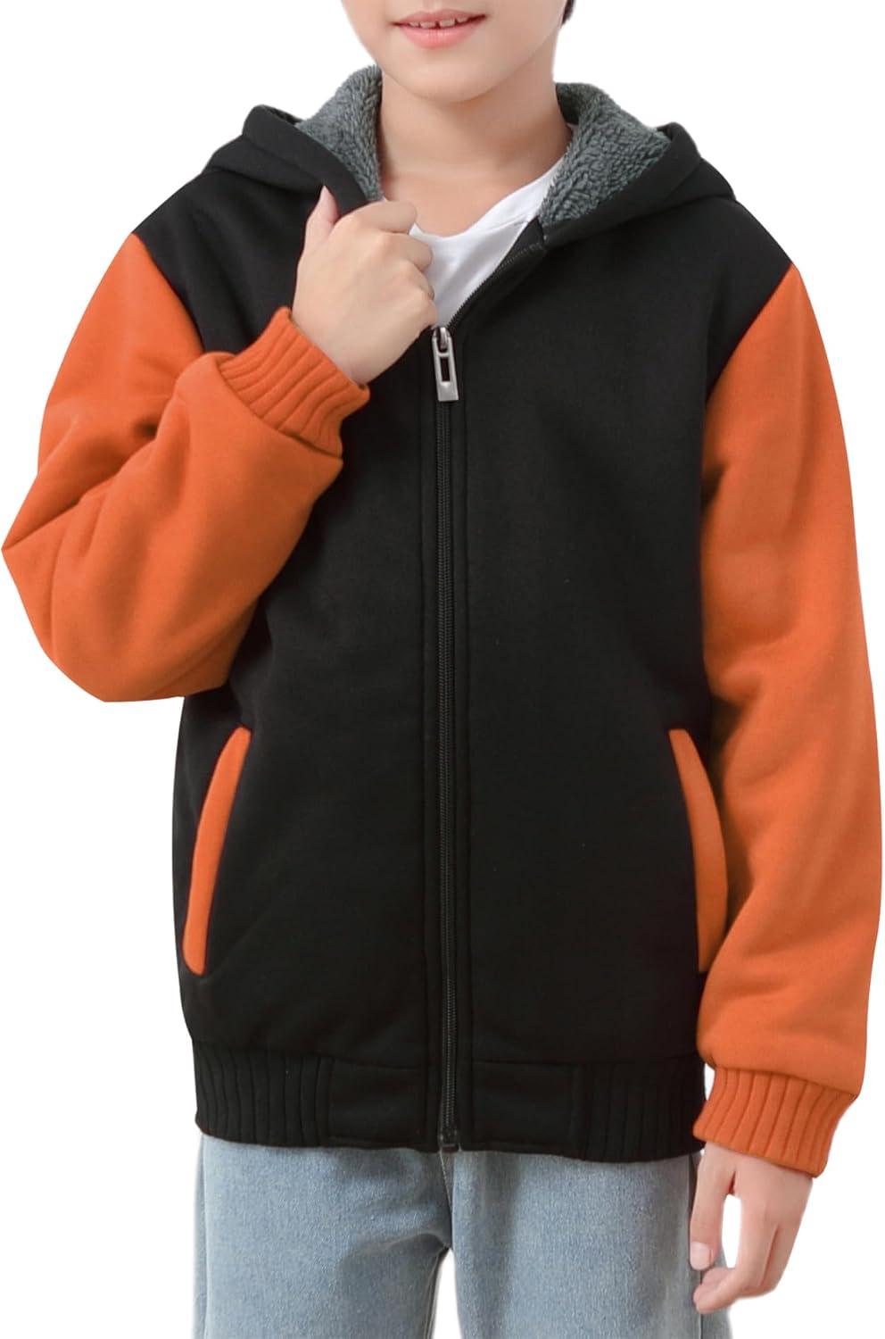 imageZITY Boys Zip Up Hoodie Fleece Jacket Kids Sherpa Lined Sweatshirts Outerwear Unisex Warm Winter Coat 615 Years OldOrange