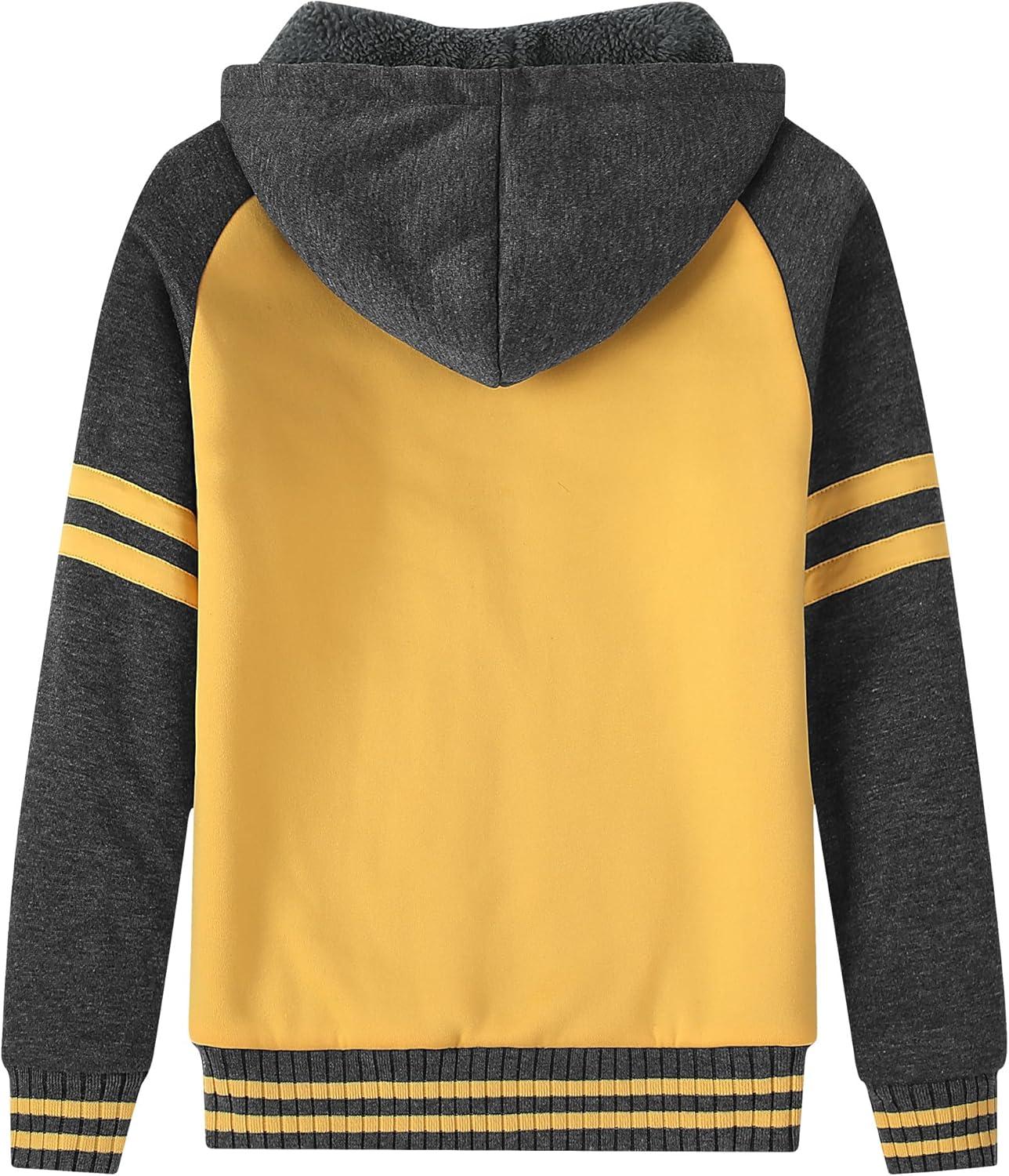 imageZITY Boys Zip Up Hoodie Fleece Jacket Kids Sherpa Lined Sweatshirts Outerwear Unisex Warm Winter Coat 615 Years OldYellow Grey
