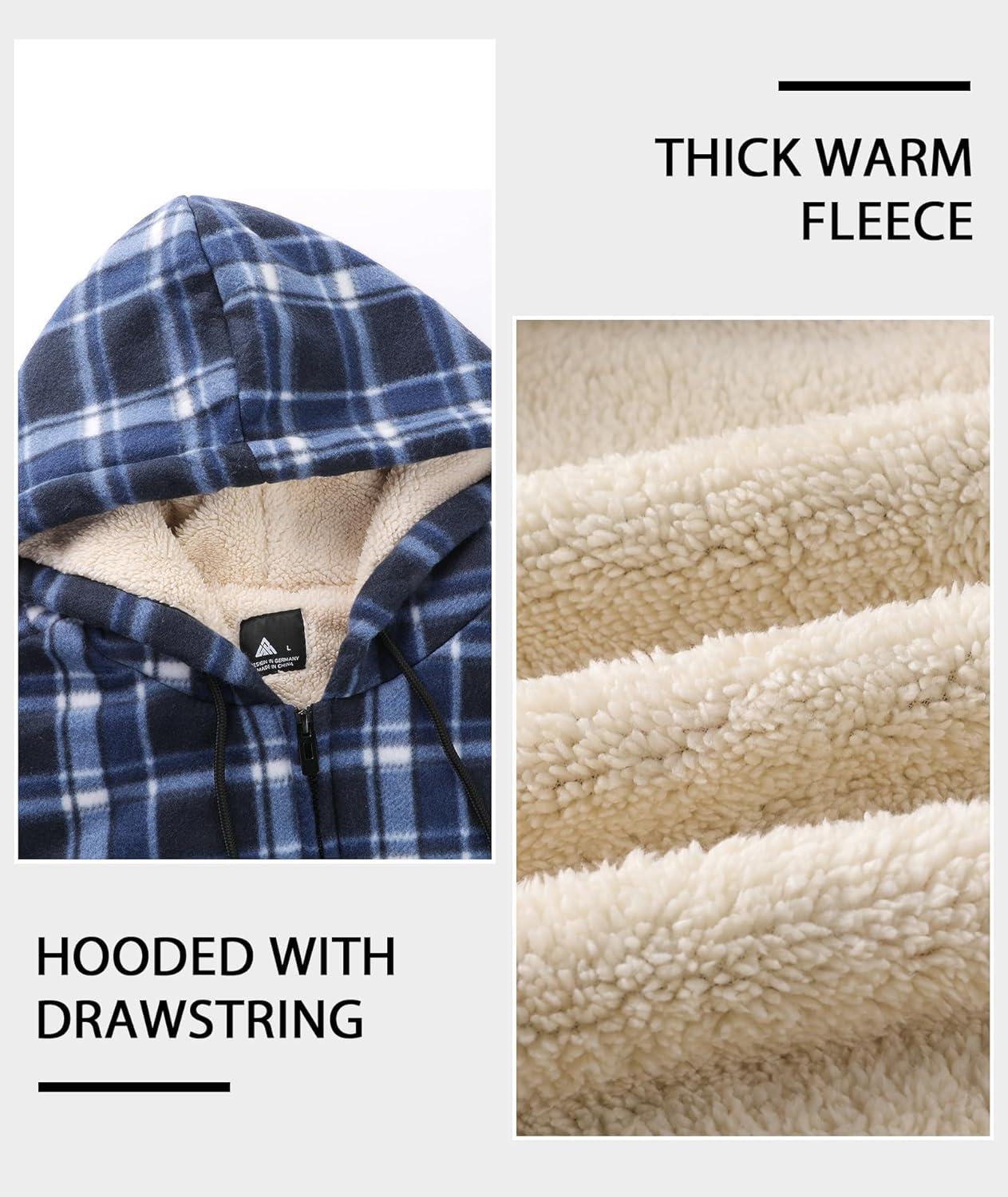 imageZITY Heavy Thick Hoodies for Men Plaid Flannel Warm Sherpa Fleece Lined Winter Full Zip Up CoatDark Blue