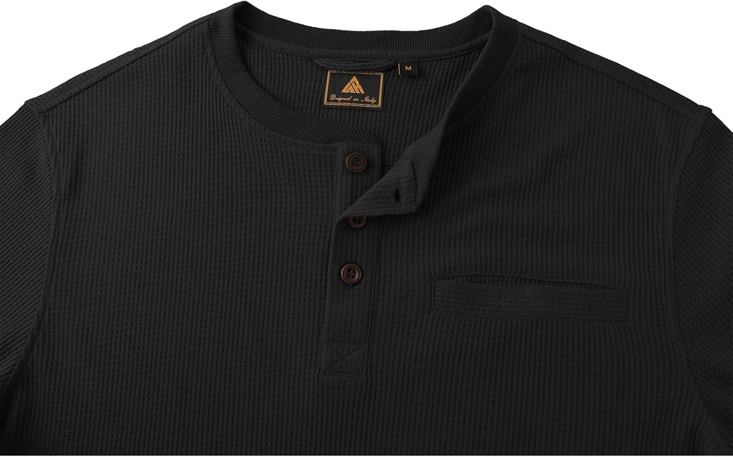 imageZITY Long Sleeve Henley Shirts for Men Casual Waffle Thermal Fashion Pullover 3Button TShirt with PocketAll Black