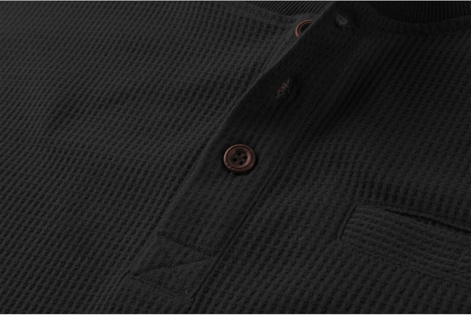 imageZITY Long Sleeve Henley Shirts for Men Casual Waffle Thermal Fashion Pullover 3Button TShirt with PocketAll Black