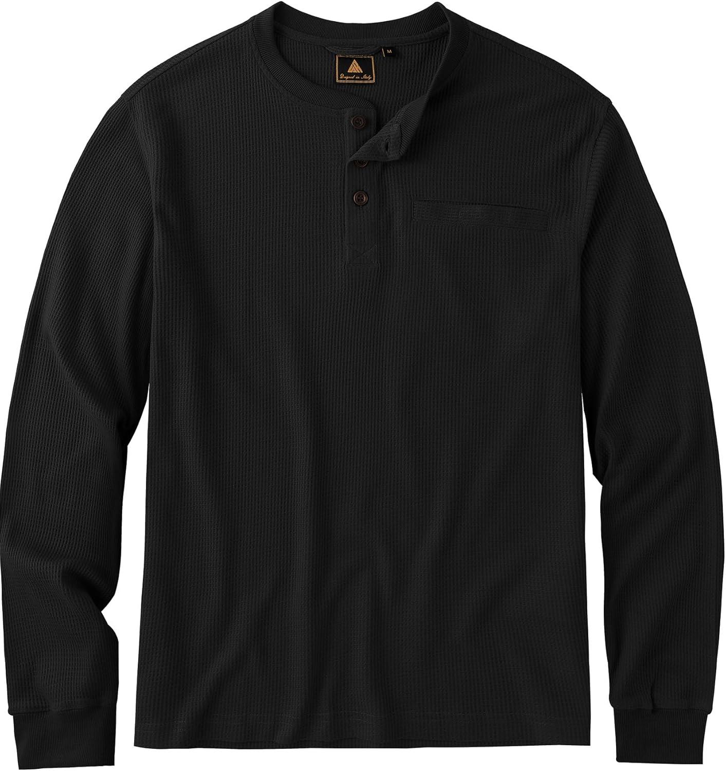 imageZITY Long Sleeve Henley Shirts for Men Casual Waffle Thermal Fashion Pullover 3Button TShirt with PocketAll Black