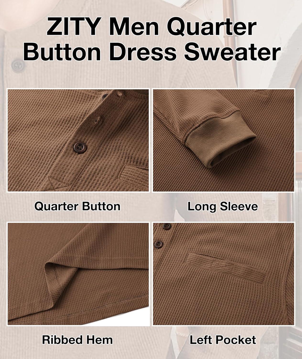 imageZITY Long Sleeve Henley Shirts for Men Casual Waffle Thermal Fashion Pullover 3Button TShirt with PocketBrown