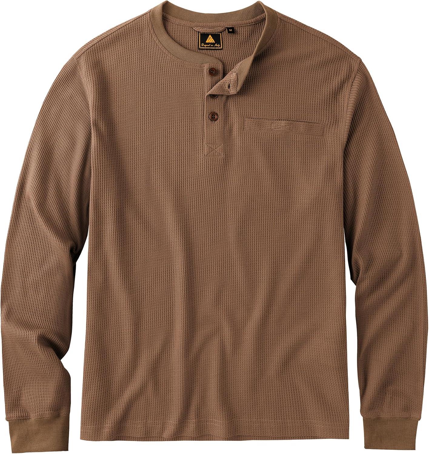 imageZITY Long Sleeve Henley Shirts for Men Casual Waffle Thermal Fashion Pullover 3Button TShirt with PocketBrown