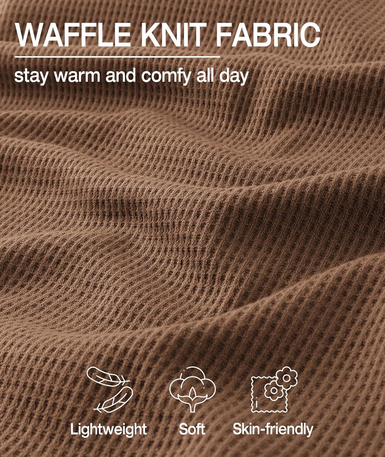 imageZITY Long Sleeve Henley Shirts for Men Casual Waffle Thermal Fashion Pullover 3Button TShirt with PocketBrown
