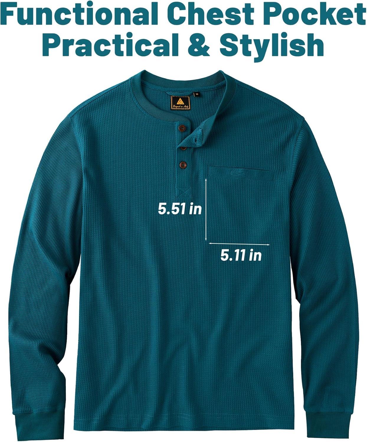 imageZITY Long Sleeve Henley Shirts for Men Casual Waffle Thermal Fashion Pullover 3Button TShirt with PocketDark Teal Blue