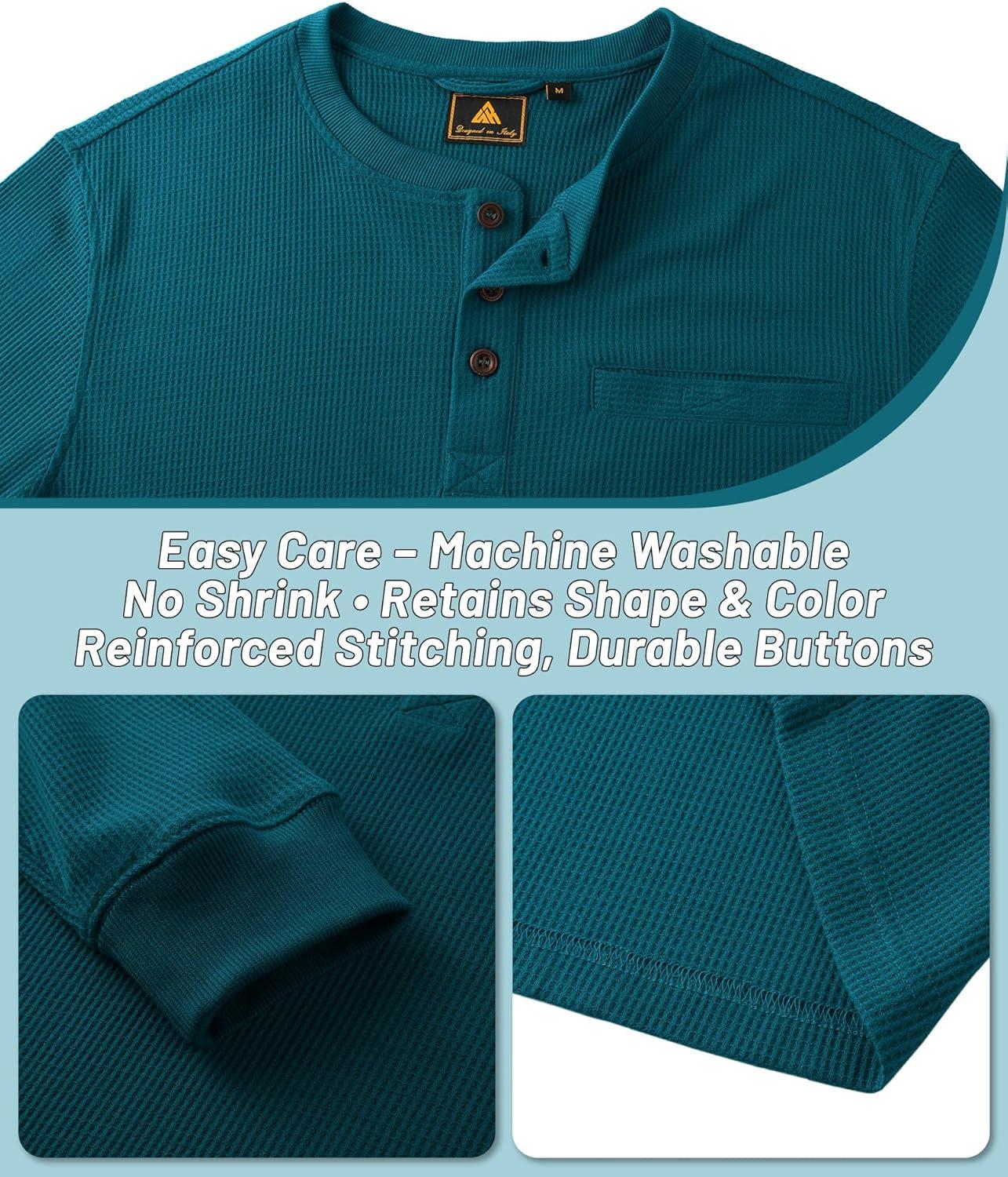 imageZITY Long Sleeve Henley Shirts for Men Casual Waffle Thermal Fashion Pullover 3Button TShirt with PocketDark Teal Blue