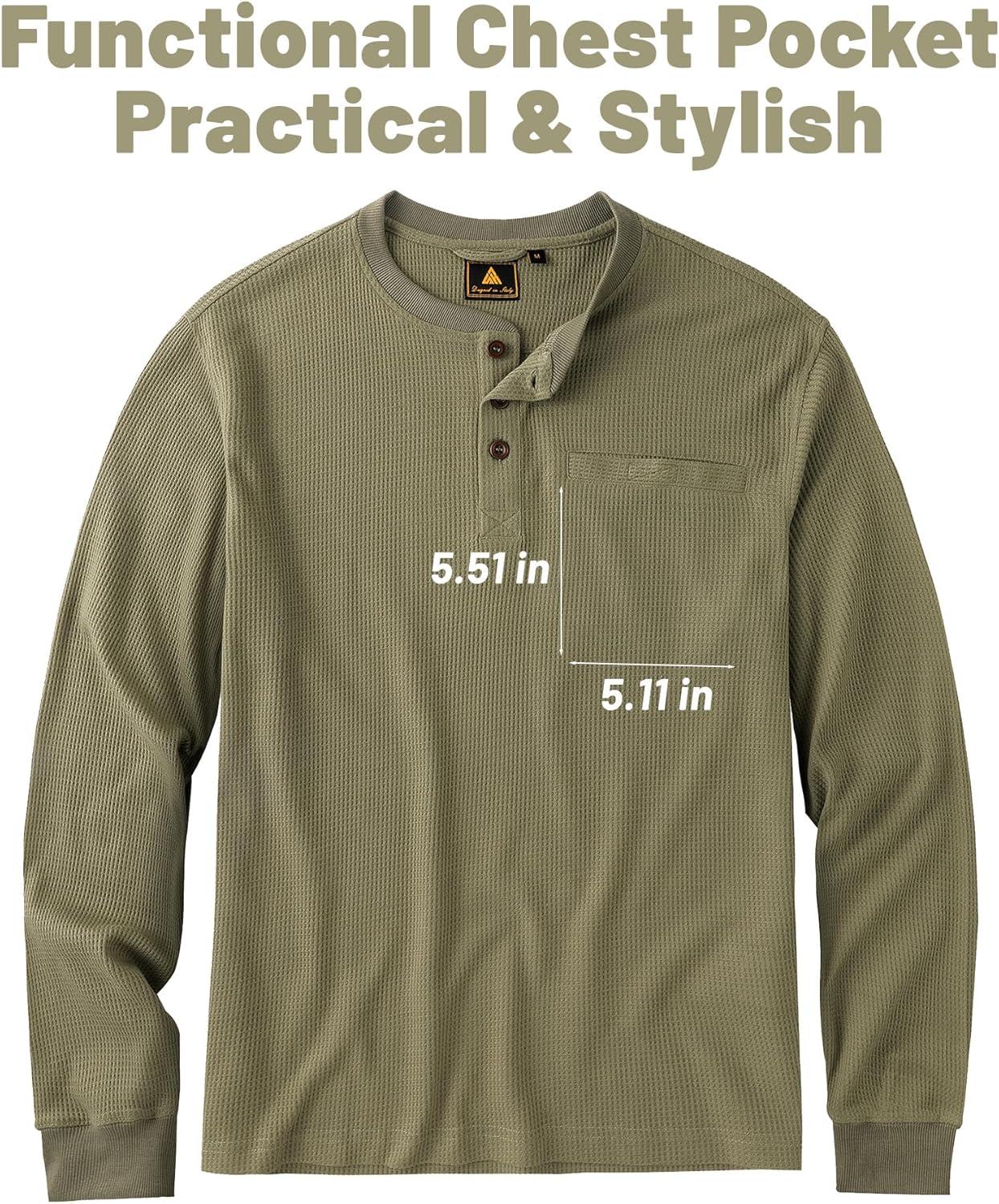 imageZITY Long Sleeve Henley Shirts for Men Casual Waffle Thermal Fashion Pullover 3Button TShirt with PocketOlive Green