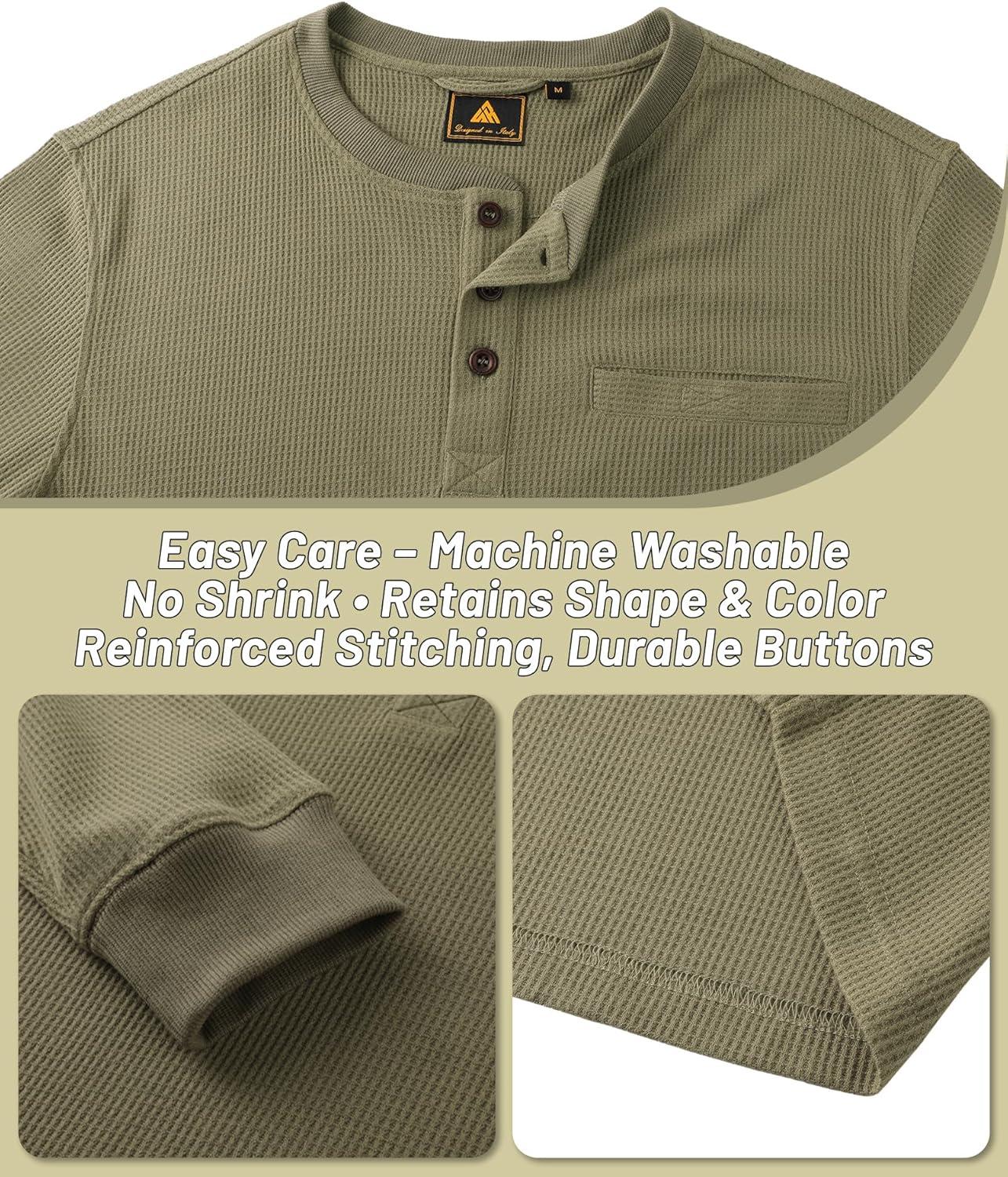 imageZITY Long Sleeve Henley Shirts for Men Casual Waffle Thermal Fashion Pullover 3Button TShirt with PocketOlive Green