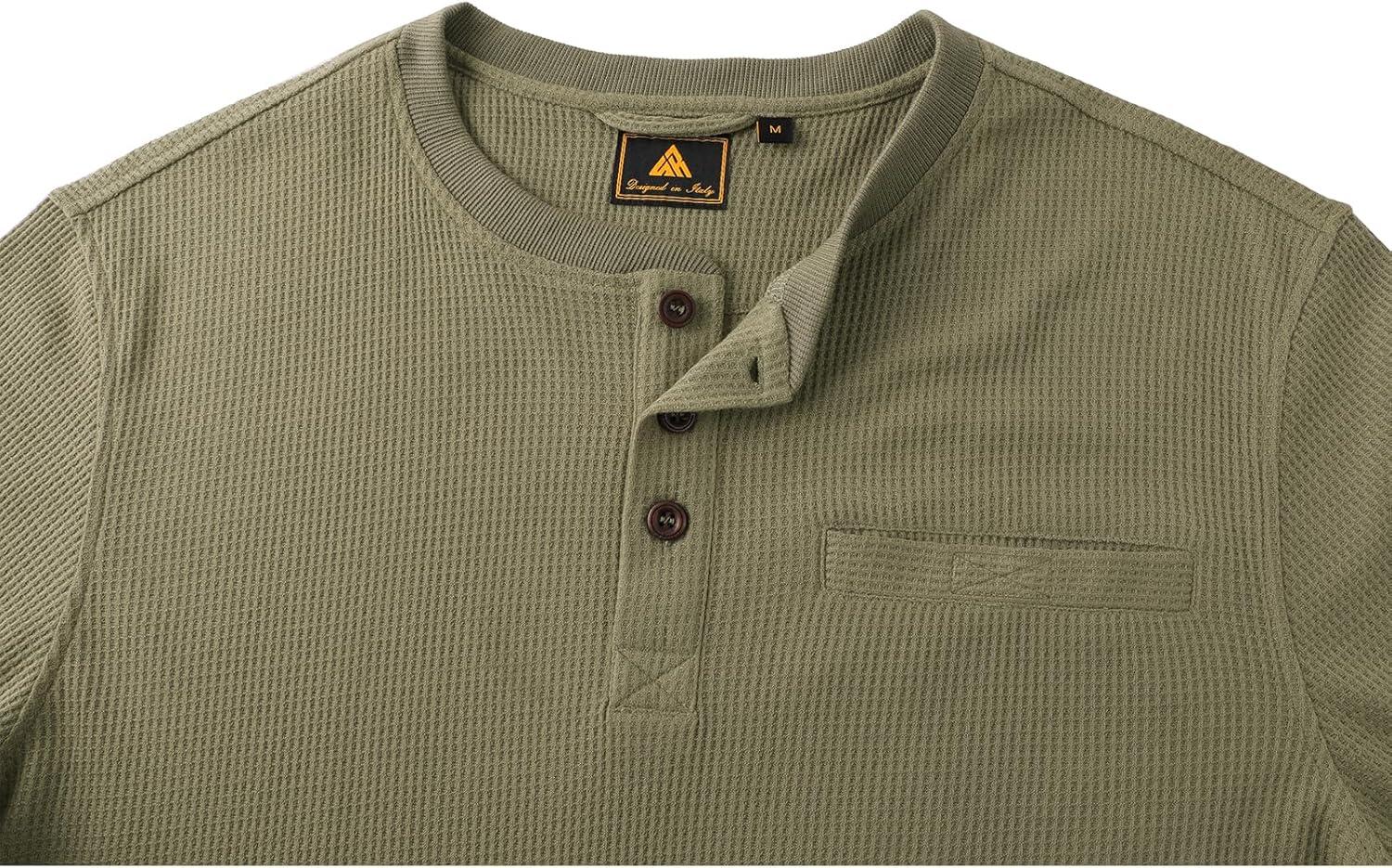 imageZITY Long Sleeve Henley Shirts for Men Casual Waffle Thermal Fashion Pullover 3Button TShirt with PocketOlive Green