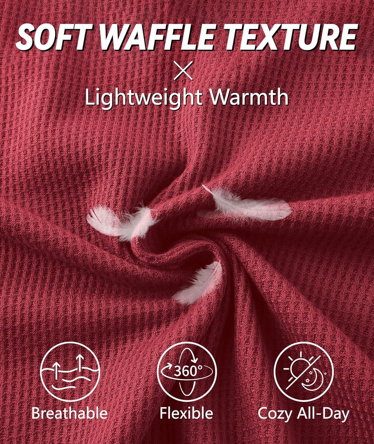 imageZITY Long Sleeve Henley Shirts for Men Casual Waffle Thermal Fashion Pullover 3Button TShirt with PocketRed