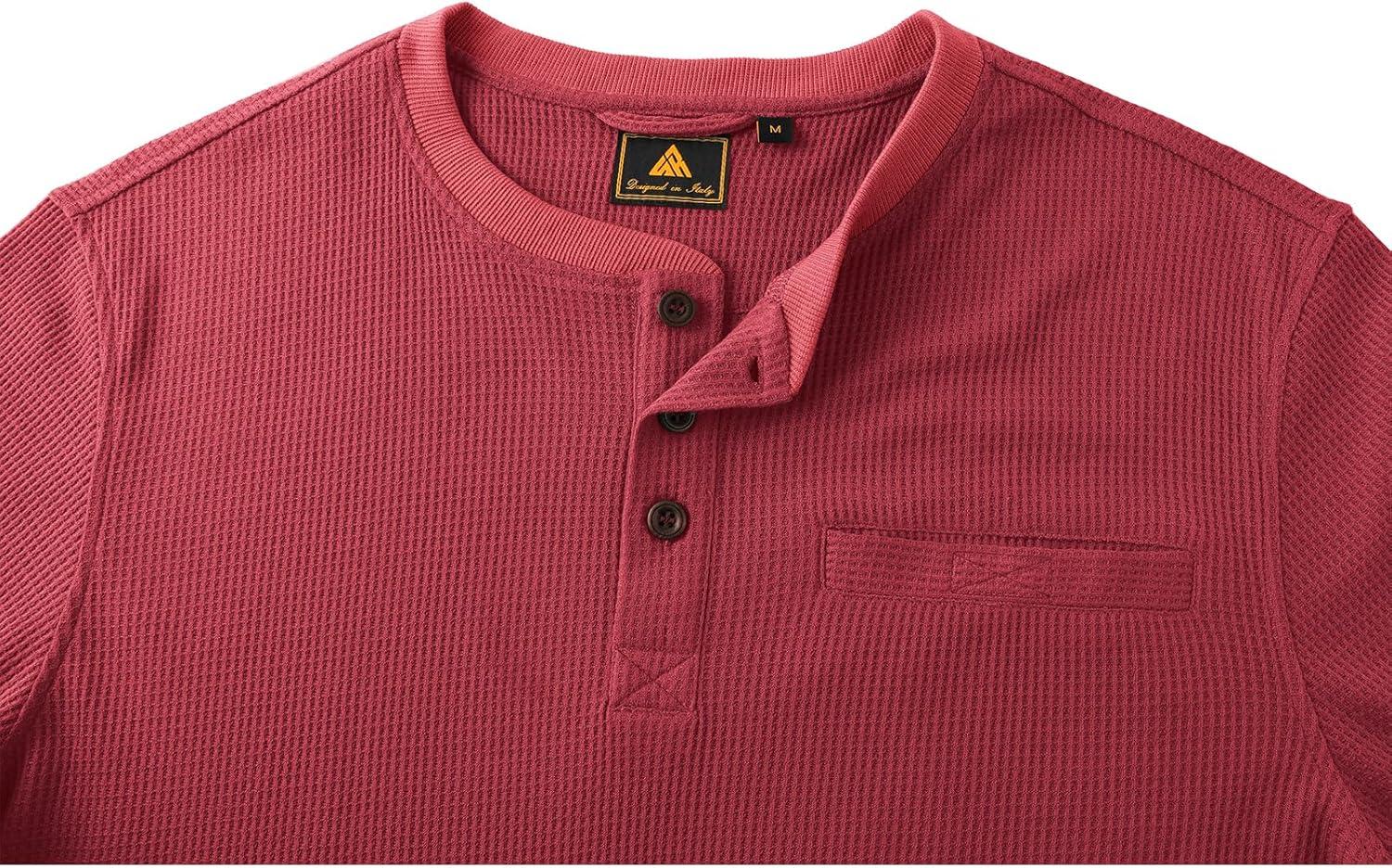 imageZITY Long Sleeve Henley Shirts for Men Casual Waffle Thermal Fashion Pullover 3Button TShirt with PocketRed