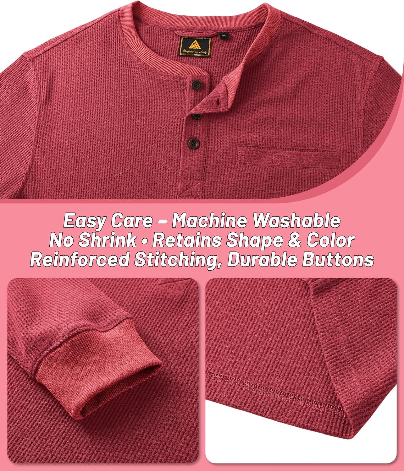 imageZITY Long Sleeve Henley Shirts for Men Casual Waffle Thermal Fashion Pullover 3Button TShirt with PocketRed