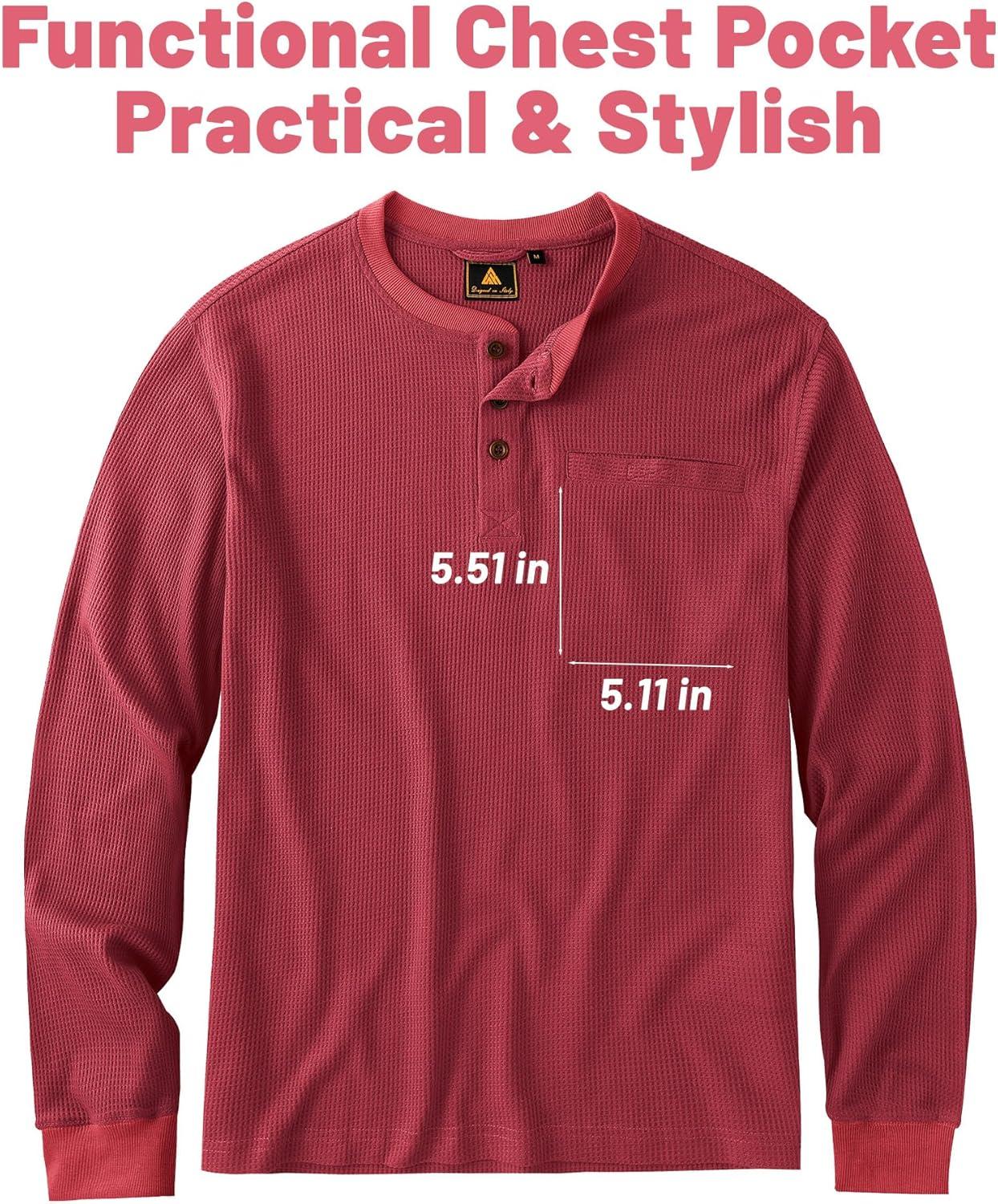 imageZITY Long Sleeve Henley Shirts for Men Casual Waffle Thermal Fashion Pullover 3Button TShirt with PocketRed