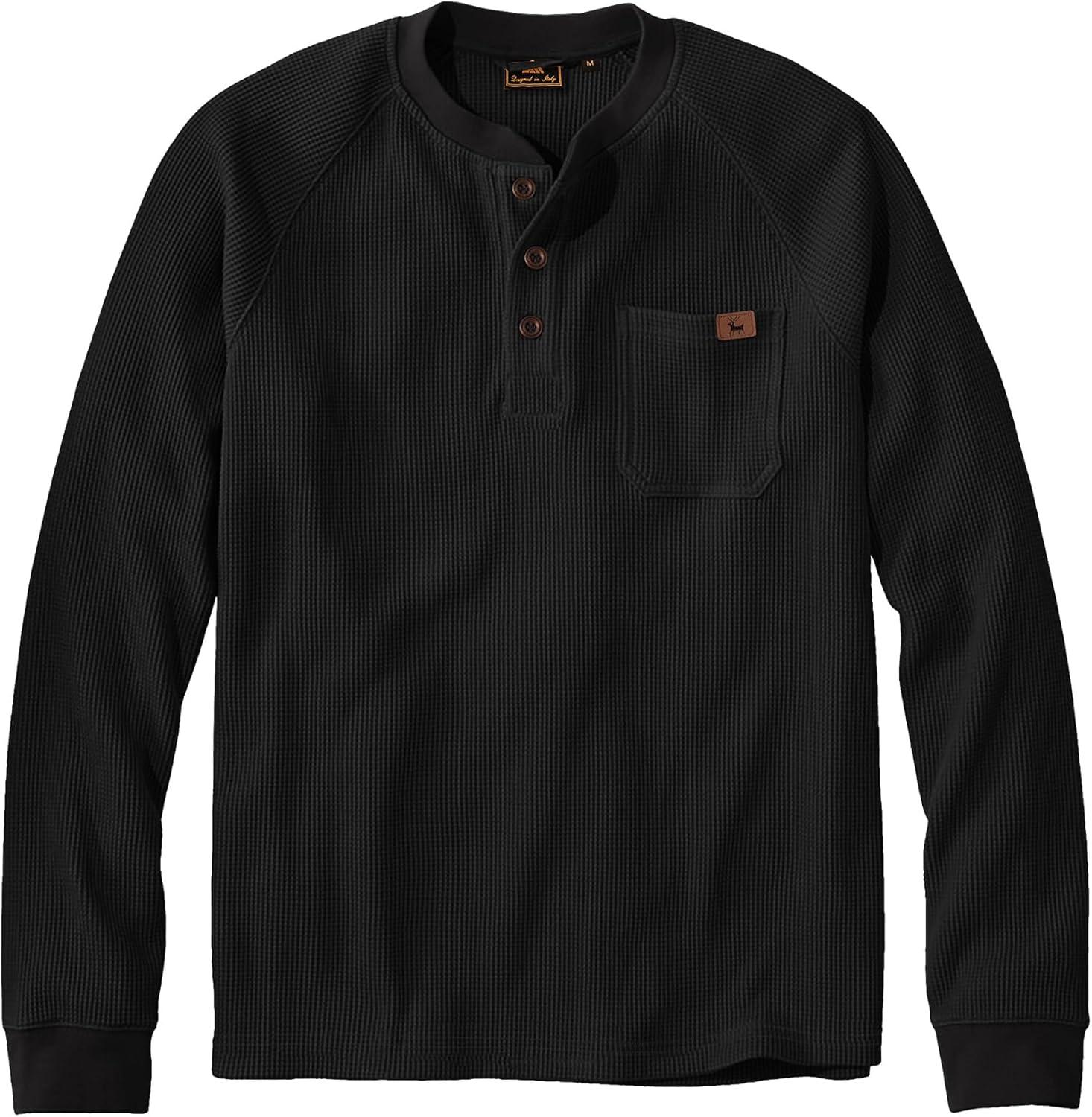 imageZITY Long Sleeve Henley Shirts for Men Casual Waffle Thermal Fashion Pullover 3Button TShirt with PocketZblack