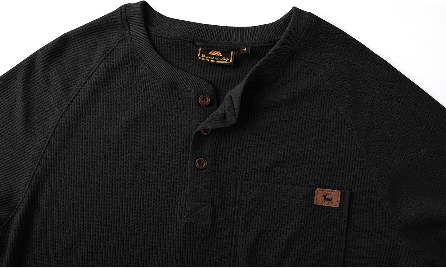 imageZITY Long Sleeve Henley Shirts for Men Casual Waffle Thermal Fashion Pullover 3Button TShirt with PocketZblack