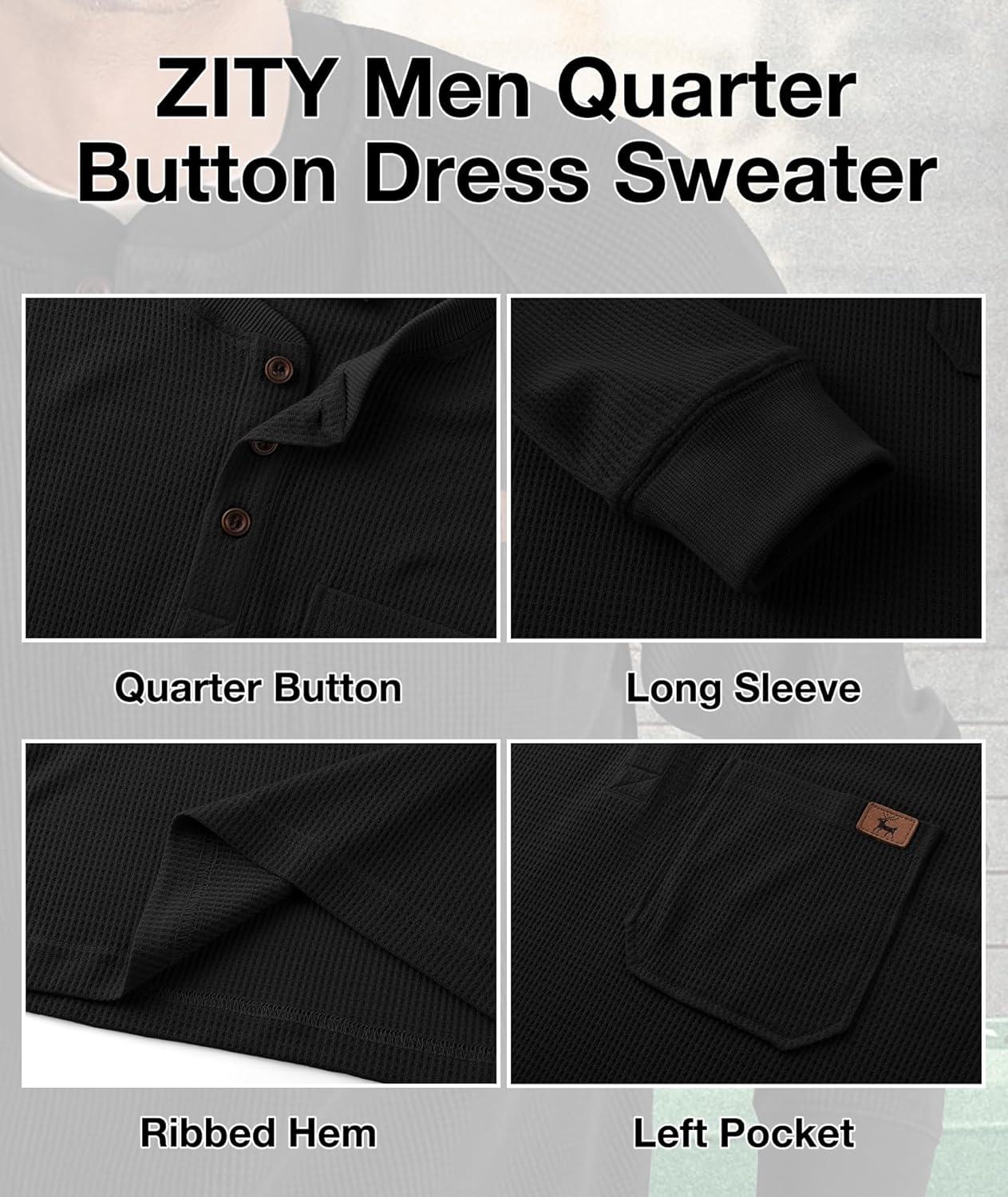 imageZITY Long Sleeve Henley Shirts for Men Casual Waffle Thermal Fashion Pullover 3Button TShirt with PocketZblack