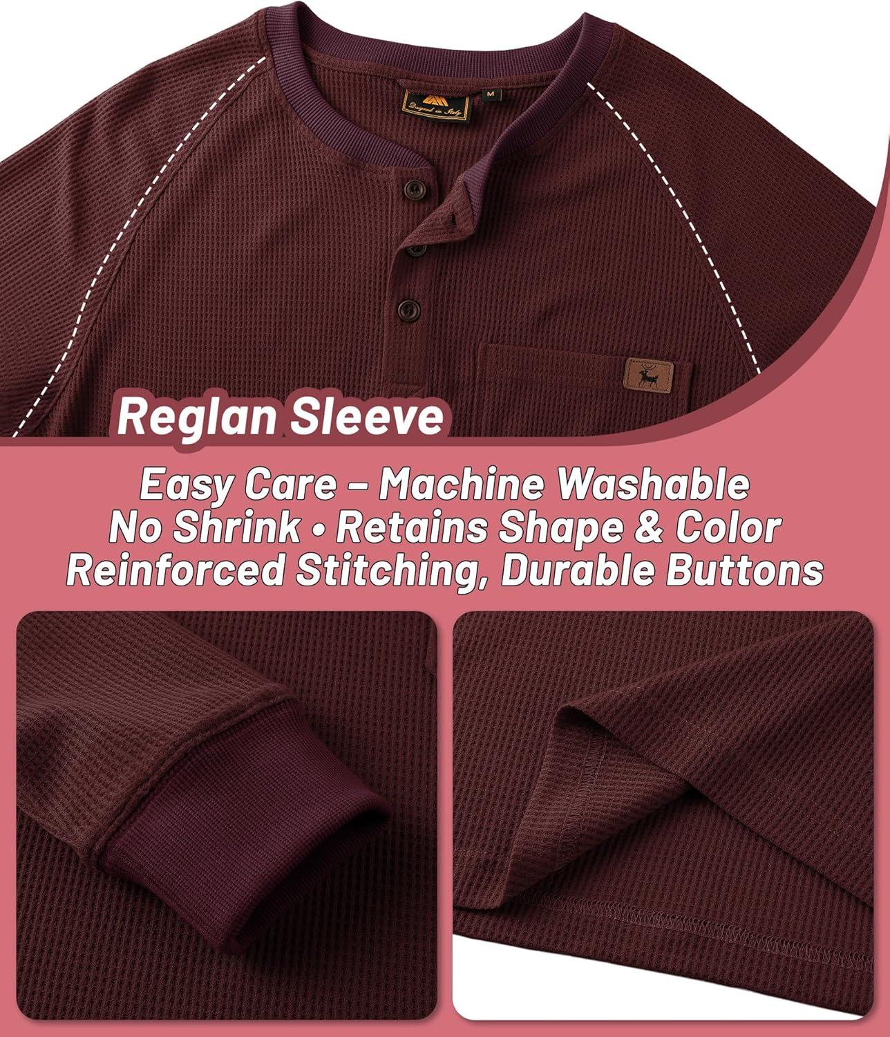 imageZITY Long Sleeve Henley Shirts for Men Casual Waffle Thermal Fashion Pullover 3Button TShirt with PocketZburgundy