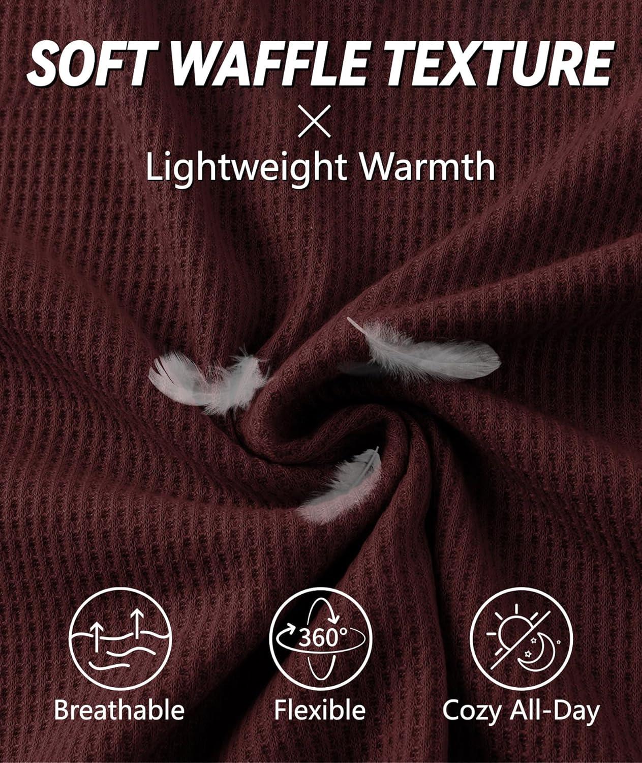 imageZITY Long Sleeve Henley Shirts for Men Casual Waffle Thermal Fashion Pullover 3Button TShirt with PocketZburgundy