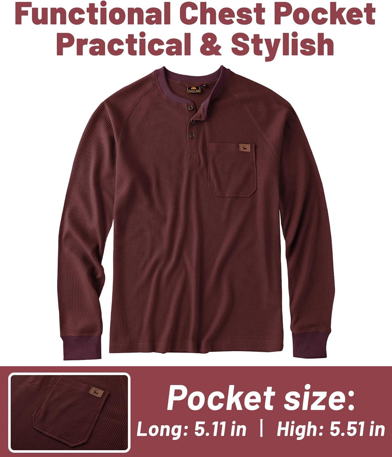 imageZITY Long Sleeve Henley Shirts for Men Casual Waffle Thermal Fashion Pullover 3Button TShirt with PocketZburgundy